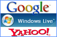 Logo's van Google, MSN en Yahoo!