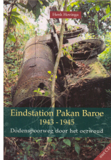 Eindstation Pakan Baroe 1943-1945 | Foto: Henk Hovinga (De van de spoordijk gevallen locomotief niet ver van Loeboek Ambatjan, aan de noordoever van de Kwantanrivier)