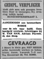 Advertentie uit de Haagsche Courant[?], 1938 | Bron: Ruud Abeln