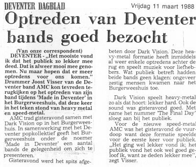 Optreden van Deventer bands goed bezocht | Bron: Deventer Dagblad, 11-3-1988
